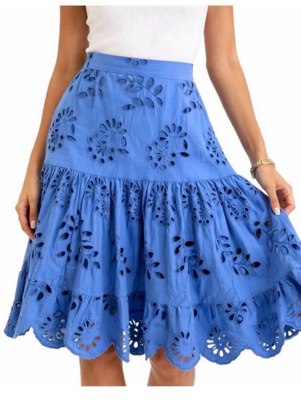 Ann Taylor Blue Eyelet Tiered Skirt